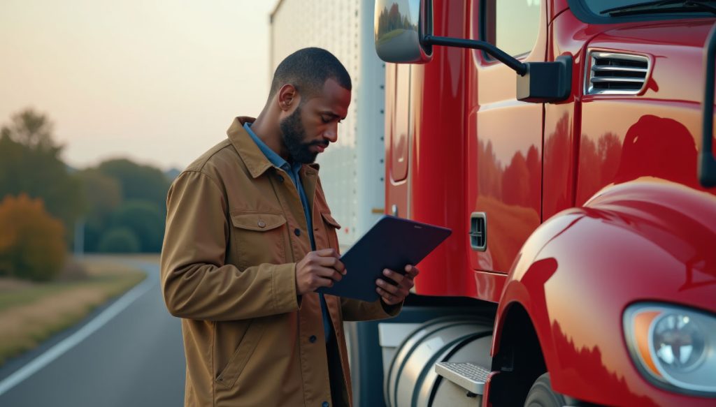 Safety manager reviewing proactive fleet safety management processes and driver compliance data