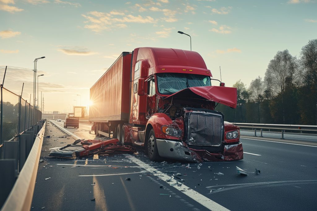 Commercial semi-truck involved in a DOT-recordable accident requiring FMCSA accident registry documentation